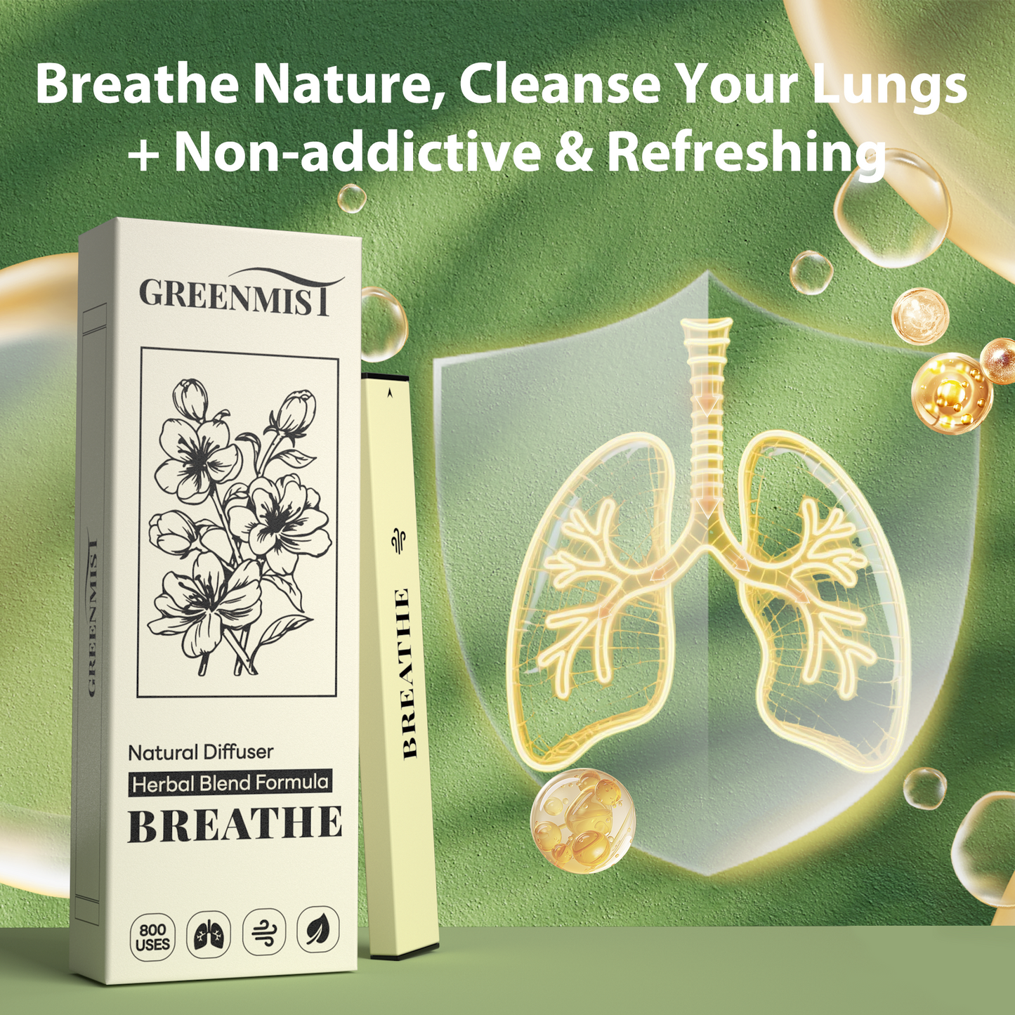 Natural Yellow Diffuser Breathe - Herbal Relief Inhaler, 0% Nicotine